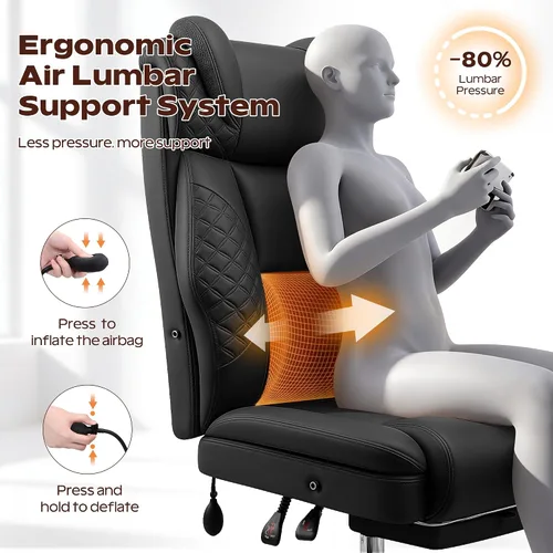 Vista 3 de Silla de oficina grande y alta, silla de computadora de escritorio con reposapiés para personas pesadas, silla ejecutiva de juegos de gran