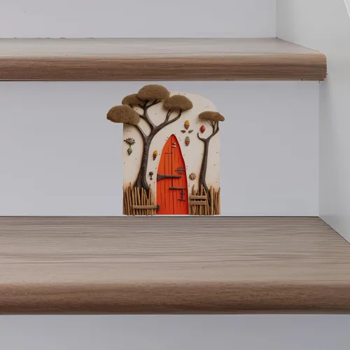 Vista 2 de African Village Savannah Tree House Decor - Adhesivo de pared para puerta de hadas