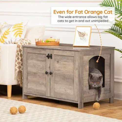 Vista 2 de HOOBRO Gabinete para Caja de Arena, Mueble para Caja de Arena de Gato con Divisor Removible, Mueble Grande para Caja de Arena Oculta, Casa de Madera