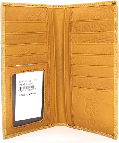 Vista 3 de Billetera de chequera plegable con pelo de vaca o bordado de tela cartera 0201 BR 0201 Bordado Marrón