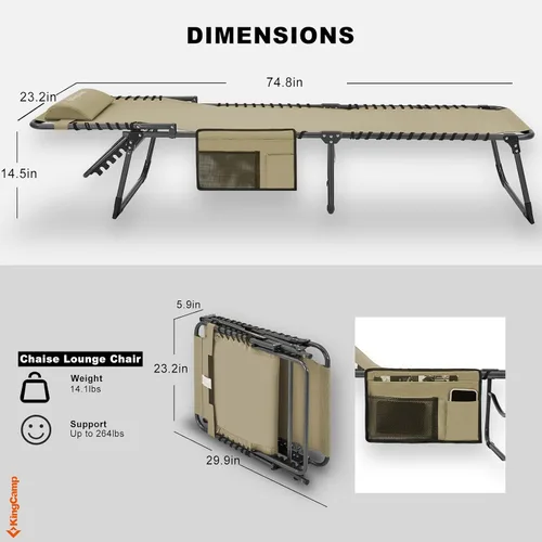 Vista 3 de KingCamp Folding Outdoor Chaise Lounge