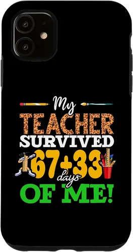 Vista 8 de My Teacher Survived 67+33 Days of Me Dab 100 Days of School Case for iPhone 17