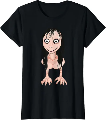 Vista 19 de Momo T Shirt - Camiseta de cara espeluznante - Camiseta de Halloween Momo, Negro, S