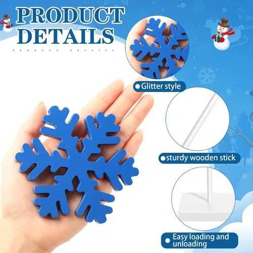 Vista 3 de Sawysine 6 piezas de centro de mesa de copo de nieve de madera de Navidad, decoración de copo de nieve, letrero alto de bloque de pie para chimenea