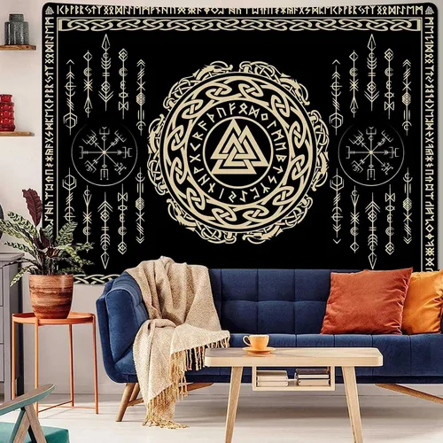 Vista 25 de F-FUN SOUL Tapiz de los vikingos nórdicos, franela suave, 40 x 30 pulgadas, nudo triskele vikingo, runa celta, tapiz de mitología estética