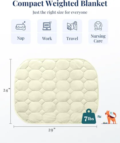 Vista 4 de Kivik Manta con peso para adultos, almohadilla de peso de 7 libras, manta pesada pequeña, almohadillas portátiles de viaje, regalos cálidos