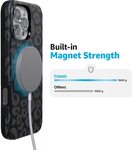 Vista 6 de Casely - Funda protectora para iPhone 16 Pro, diseño Into the Wild, leopardo negro, colección Bold, compatible con MagSafe