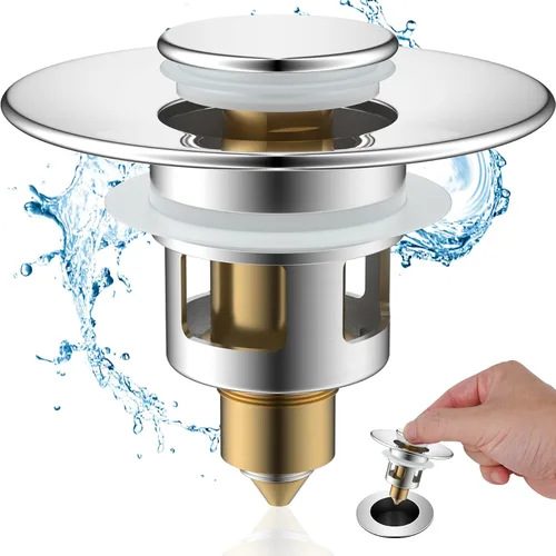 Vista 17 de Hibbent Paquete de 2 Tapones Universales de Todo Metal para Lavabo de Baño para Lavamanos de 1.1''~2.3'', Colador de Desagüe de Lavabo Emergente