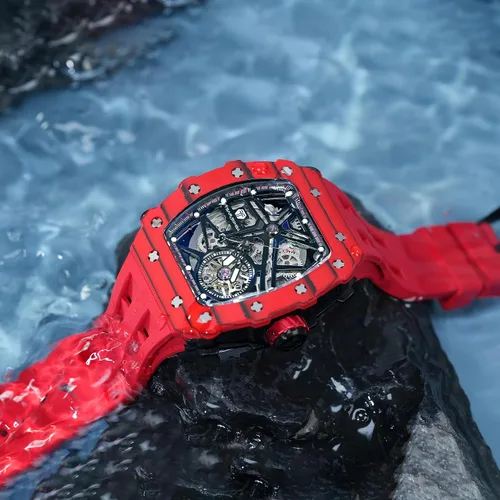 Vista 9 de Relojes automáticos para hombre, reloj impermeable hasta 164.0 ft, reloj analógico de esqueleto mecánico de lujo, correas de reloj de silicona