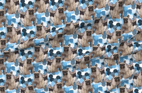 Vista 4 de Spoonflower Tela - Bulldog Francés Animales Perros Cachorros Patas Flores Impresas en Tela de Gasa Barrio Gordo - Costura Ropa de Moda Vestidos