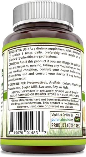 Vista 3 de Pure Naturals Brewer's - Tabletas de levadura de 500 mg, sin alérgenos, apoya la salud del corazón, el metabolismo de la glucosa, la salud digestiva