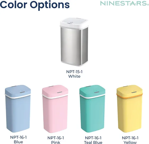 Vista 7 de Ninestars NPT-15-1WH Bote de basura automático con sensor de movimiento sin contacto con tapa, 4 galones/15 L, blanco, plástico