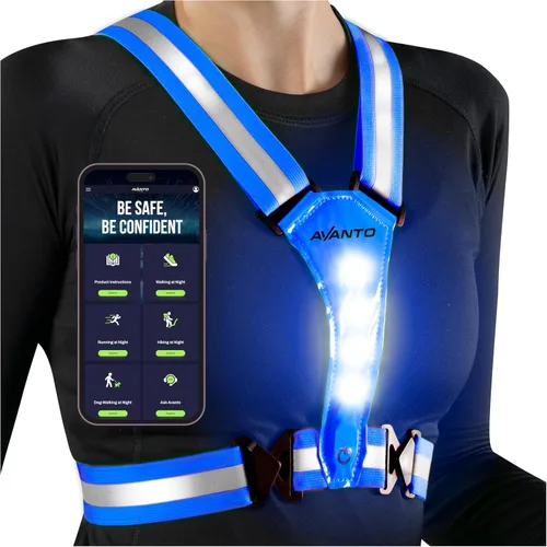 Vista 8 de Chaleco Reflectante LED Avanto, Original, Equipo Reflectante para Correr Recargable USB-C, Luces para Corredores, Equipo de Alta Visibilidad