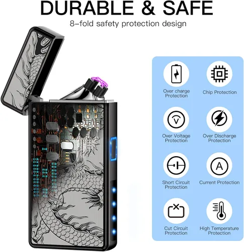 Vista 6 de Encendedor eléctrico, recargable por USB, arco de plasma, resistente al viento, sin llama, electrónico, sin butano, mini encendedor para velas