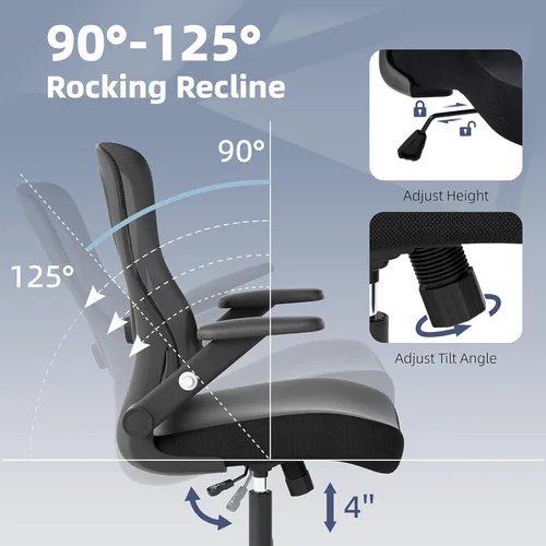 Vista 6 de ralex-chair Silla de oficina ergonómica con soporte lumbar ajustable, silla de escritorio con respaldo de malla y asiento de piel sintética, silla