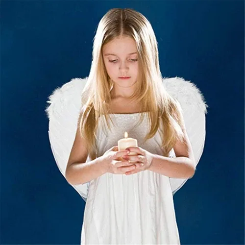 Vista 5 de Alas de ángel de plumas Aishn para disfraces de cosplay o Halloween, L, Blanco