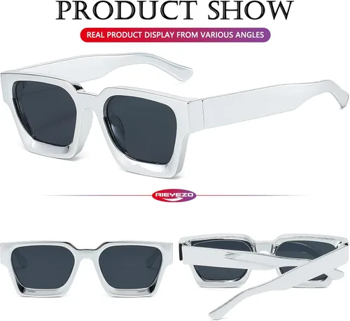 Vista 169 de AIEYEZO Gafas de sol cuadradas para mujeres y hombres, gafas de sol cuadradas con montura gruesa, estilo de diseñador simple