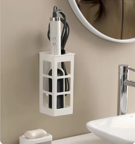 Vista 10 de Juego de 2 organizadores de herramientas para el cabello para montaje en pared, organizador de herramientas de pelo de baño colgante para rizador