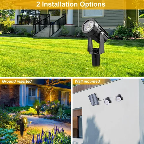 Vista 5 de Luces solares para exterior, focos de paisaje IP65 impermeables con cable de 3m, luces de pared para exterior con encendido y apagado automático