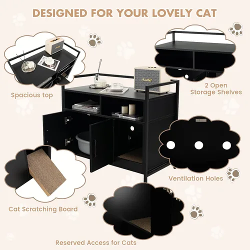 Vista 5 de Giantex Recinto de Caja de Arena para Gatos - Mueble Oculto para Baño de Gatos con Entrada Frontal, Rascador, Armario de Almacenamiento de 2