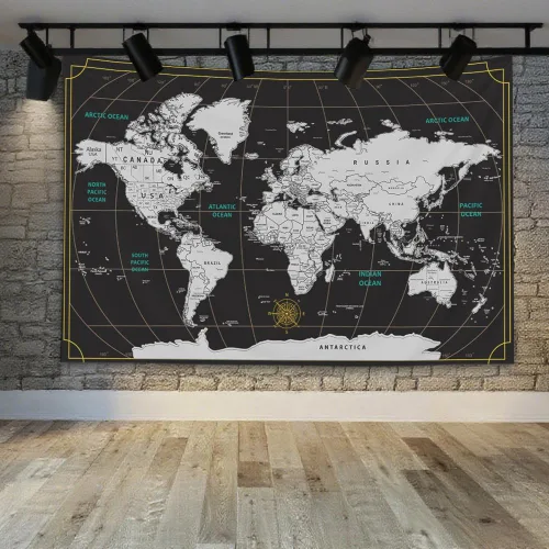 Vista 4 de CAPSCEOLL Tapiz de mapa del mundo para colgar en la pared, tapiz blanco y negro para decoración del hogar, 40 x 30 pulgadas, mapa para habitación
