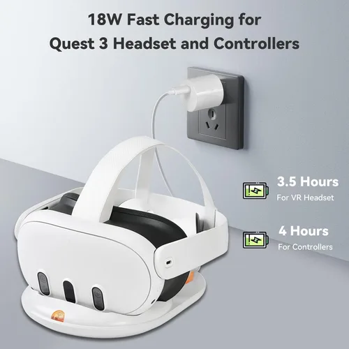 Vista 3 de Lampelc Base de carga para OculusMeta Quest 3, estación de carga rápida de 18 W VR para controladores de auriculares, accesorios, con 2