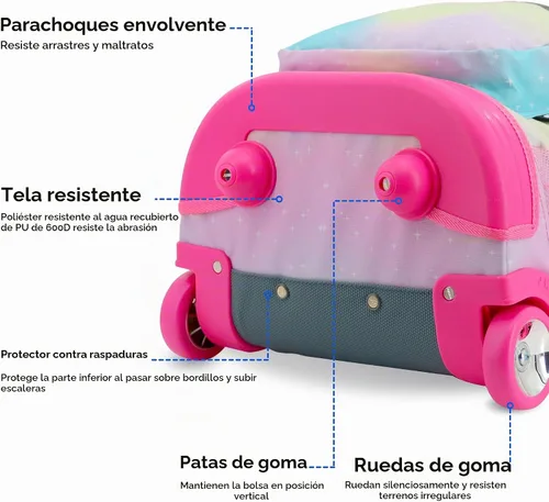 Vista 4 de J World Sunrise Kids - Mochila con ruedas para niñas y niños. Mochila con ruedas para la escuela, Aurora, 18 pulg