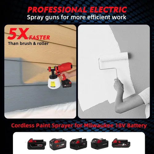 Vista 7 de Pulverizador de pintura inalámbrico para batería Milwaukee de 18 V, pulverizadores de pintura para interior del hogar HVLP eléctrico sin aire
