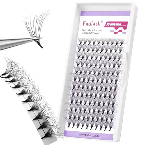 Vista 41 de FADLASH Extensiones de pestañas postizas en abanico con base puntiaguda 10D, extensiones de pestañas postizas de tallo medio, extensiones