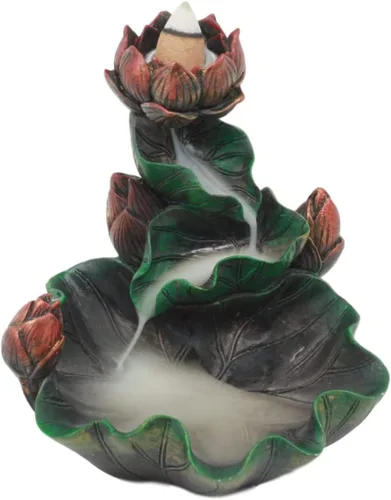 Vista 5 de Ebros Feng Shui Zen Sagrado Lotus Blossom Backflow Quemador de cono de incienso Padma Estatua de torre de meditación de 4.25 pulgadas de alto, conos