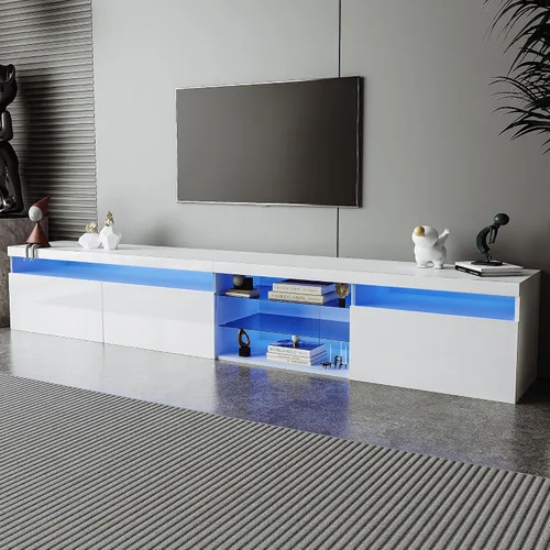 Vista 12 de Merax Minimalist 103" Entertainment Wall Unit Set with Overhead Bridge for TVs Up to 75", Modern Large Media Console with Adjustable Shelves, Ample