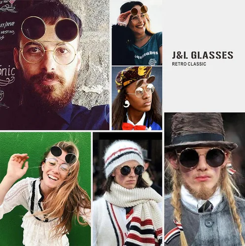 Vista 6 de JL Glasses Gafas de sol redondas estilo retro estilo Seampunk