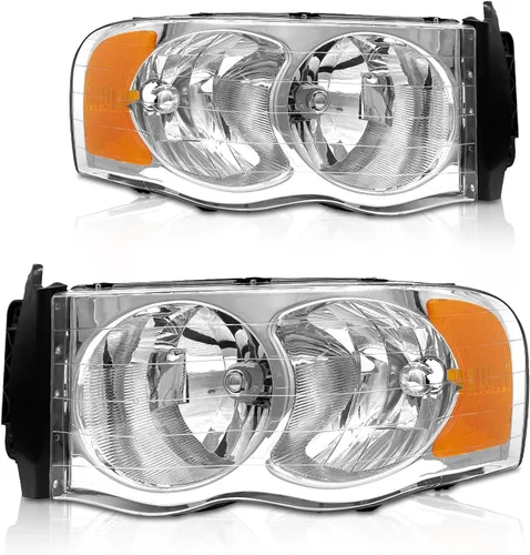 Vista 9 de Repuesto de conjunto de faros AS para Dodge Ram 1500 2002-2005/Ram 2500 3500 2003-2005 con carcasa negra, reflector ámbar, lentes transparentes