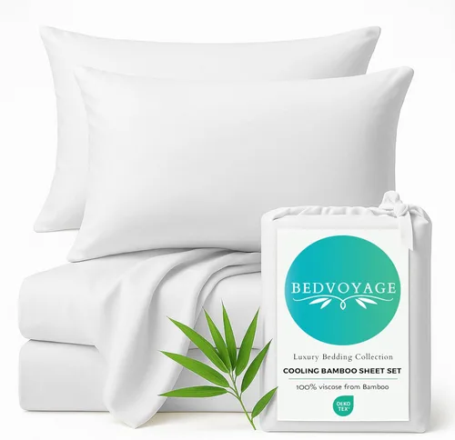 Vista 13 de BedVoyage Sábanas refrescantes tamaño Queen – Viscosa de bambú, juego de sábanas para personas que duermen con calor, bolsillo profundo de 18 Marfil