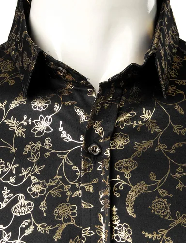Vista 3 de ZEROYAA Camisas de vestir de manga larga con botones y estampado floral de rosas para hombre