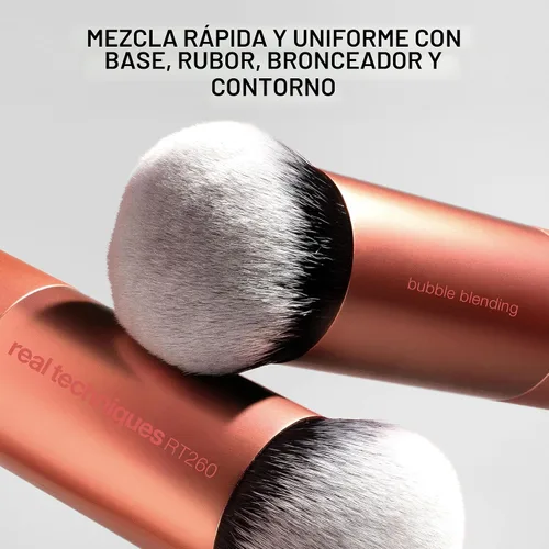 Vista 3 de Real Techniques, brocha de maquillaje Bubble Blending, brocha multiusos para base para productos líquidos, crema y polvo, cabeza de cepillo redonda