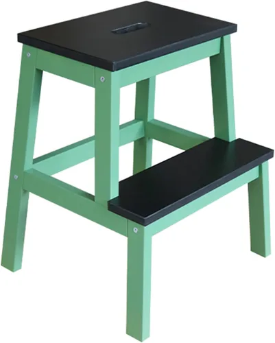 Vista 10 de QQXX Taburete de madera de 2 escalones para adultos, 400 libras, taburete portátil de cocina con mango ranurado, fácil de montar, taburetes de cama