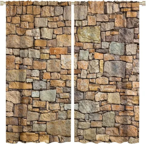 Vista 15 de Cortinas opacas para pared de ladrillo, rústicas, para pared de ladrillo, naranja y rojo, impresión artística para sala de estar, dormitorio