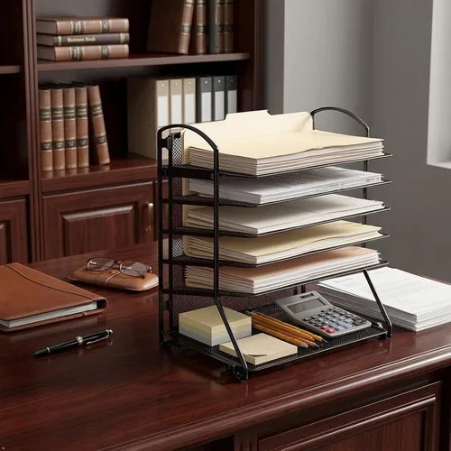 Vista 8 de SimpleHouseware - Bandeja organizadora para documentos de escritorio con 6 bandejas Bandeja de cartas de escritorio que ahorra espacio
