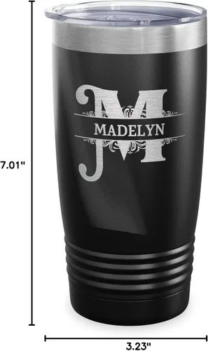 Vista 6 de Vaso con monograma con nombre de letra dividida grabado con láser, taza de viaje inicial con nombre, regalo personalizado para mujeres y hombres