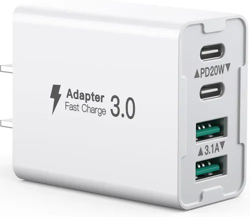 Vista 12 de Cargador de pared USB C, bloque cargador USB C de 4 puertos de 40W, bloque de carga rápida puerto dual PD+QC enchufe de pared multipuerto tipo C