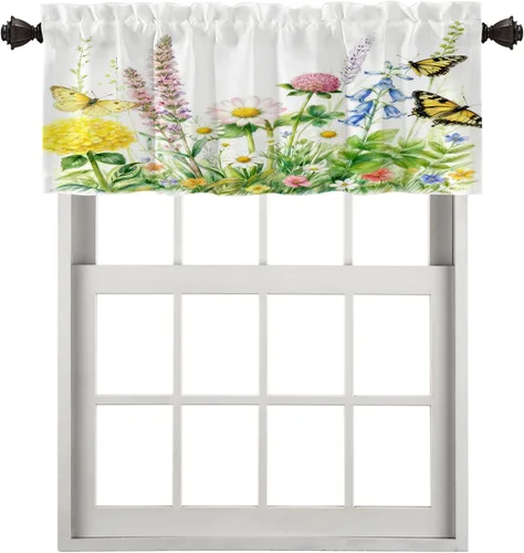 Vista 44 de Cortinas geométricas de cocina para ventanas, color negro, blanco, turquesa, cenefas opacas de poliéster multicapa para cocina, paquete de 2