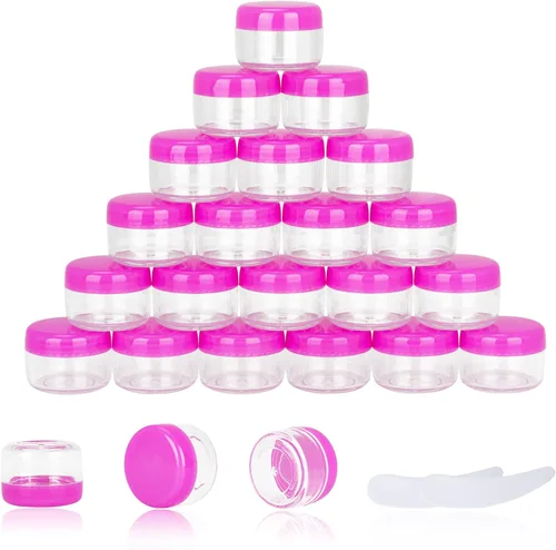 Vista 19 de 50 unidades de 5 gramos de envases de muestra, tarros vacíos de 5 ml con tapas, pequeños envases cosméticos, tarros de muestra mini con 4 cucharas