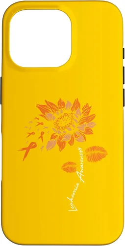 Vista 20 de iPhone 16 Leukemia Blood Cancer Awareness Orange Ribbon Sunflower Case