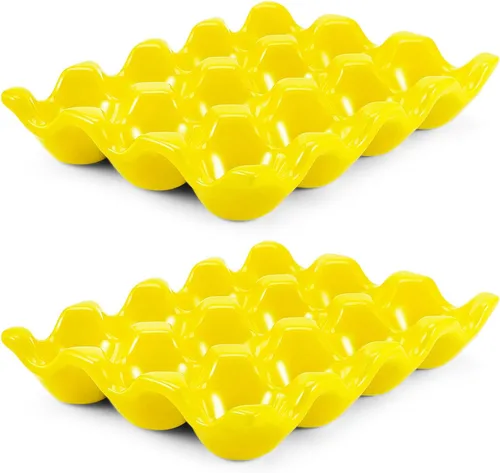 Vista 28 de Flexzion Bandeja de Cerámica para 12 Huevos - Portahuevos de Porcelana para Docena Completa Contenedor Organizador de Almacenamiento Soporte