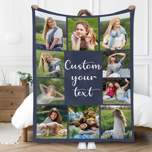 Vista 17 de Gowelly Manta personalizada con imagen, manta personalizada con fotos para adultos, niños, familia, mejores amigos en cumpleaños, Navidad, boda