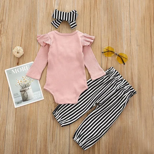 Vista 3 de Conjunto de ropa para niñas recién nacidas con manga voladora pantalones lindos diadema de 3 piezas