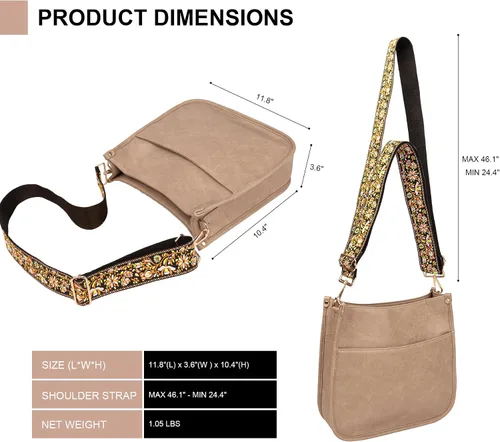 Vista 4 de Viva Terry - Bolsa bandolera de cuero vegano, moderna, con correa ajustable