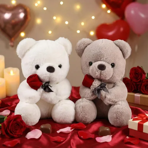 Vista 7 de 2 piezas de oso de peluche pequeño para el día de San Valentín de 13.78 pulgadas con rosa, blanco y marrón, osos de peluche suaves, regalos para San