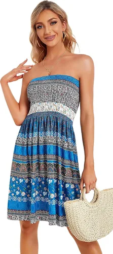 Vista 3 de CHICGAL - Vestido sin tirantes para mujer vestido de verano de estilo bohemio y con estampa floral salida de baño para el verano
